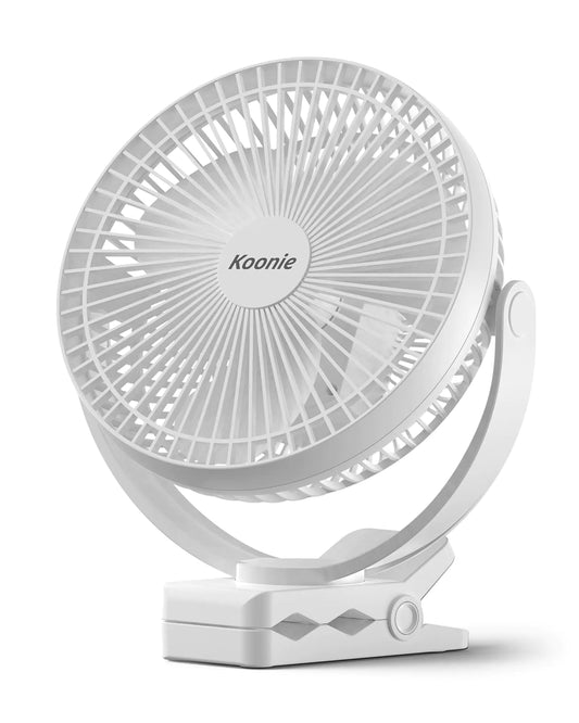 Koonie 10000mAh Rechargeable Portable Fan 8-Inch Battery Operated Clip on Fan USB Fan 4 Speeds Strong Airflow Sturdy Clamp for Office Desk Golf Car Outdoor Travel Camping Tent Gym Treadmill